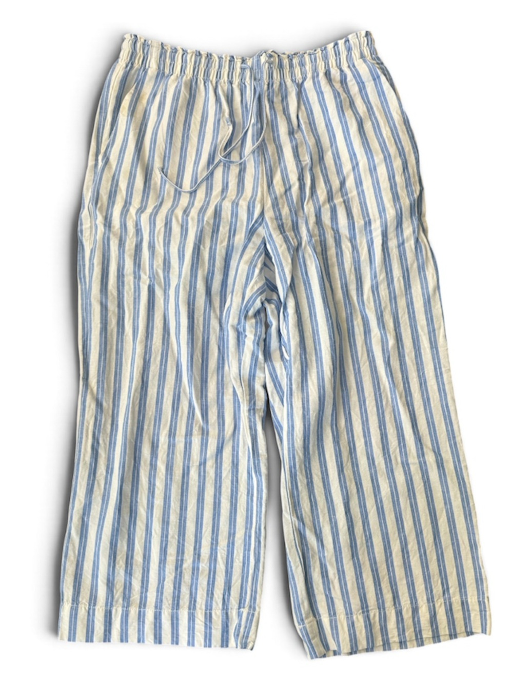 H&M Wide Leg Pant Linen Blend Blue White Stripe Medium